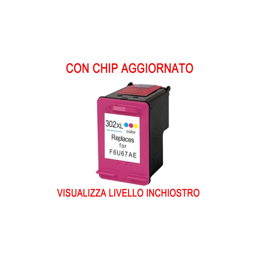 F6U67AE Cartuccia rigenerata per HP 302XL colori visualizza livello inchiostro con CHIP AGGIORNATO
