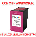 F6U67AE Cartuccia rigenerata per HP 302XL colori visualizza livello inchiostro con CHIP AGGIORNATO