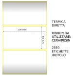 Trasferimento termico Etichette permanente per ZEBRA 100mm*50mm 2580pz utilizzo con Ribbon